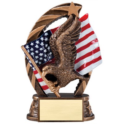 5 ½" Antique Brass Painted Resin American Eagle Flag Trophy