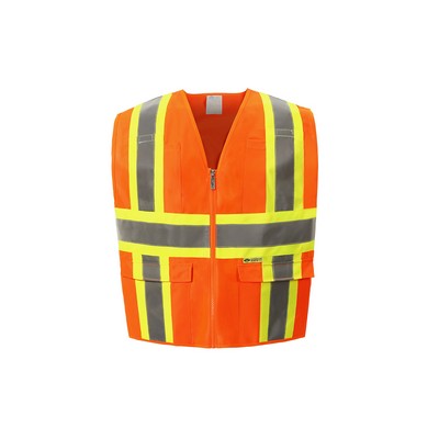 High Visibility Contrast Vest, Class 2, Orange, Zipper Closure