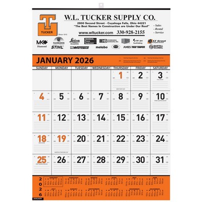 Orange Contractor Calendar w/2 Color Imprint