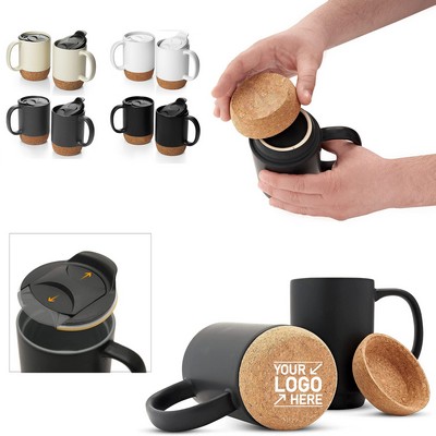 Ceramic Mug With Insulated Cork Bottom and Splash Proof Lid