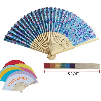 One Side Printed Foldable Paper Bamboo Fan - 8 1/4"