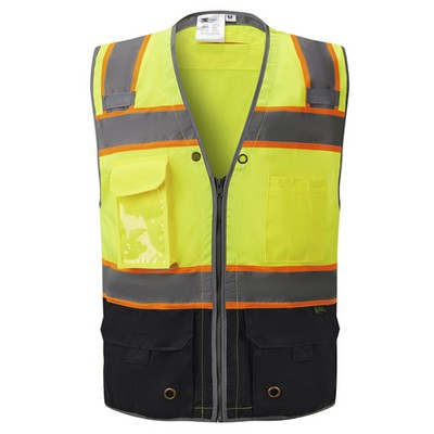 Deluxe ANSI Class 2 Solid Safety Vest With Reflective Piping And Black Bottom