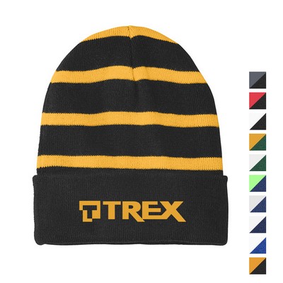 Sport-Tek Striped Beanie with Solid Band