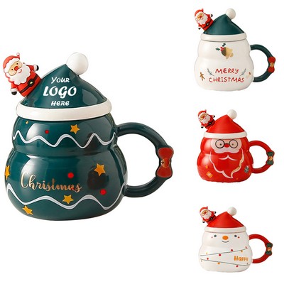 Ceramic Mug Christmas Cup with Lid and Spoon 16Oz