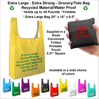 Super Strong Long Life Jumbo Grocery Tote Bag, Holds up to 45 pounds, Water Proof, Recycled Material