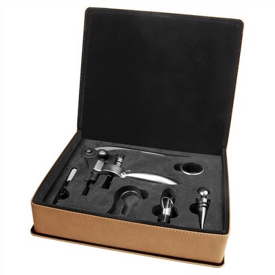 Light Brown Leatherette 5-Piece Wine Tool Gift Set