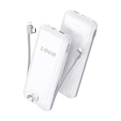 10000Mah Power Bank With Built-In Cable And Ac Charger