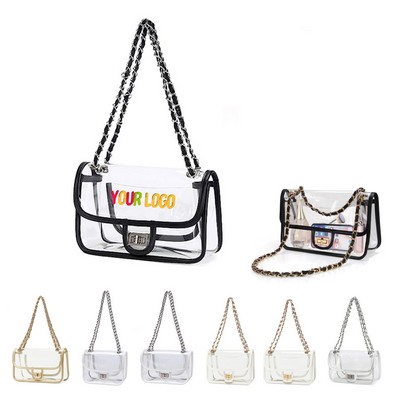 Womens Clear Stadium Concert PVC Handbag With Chain