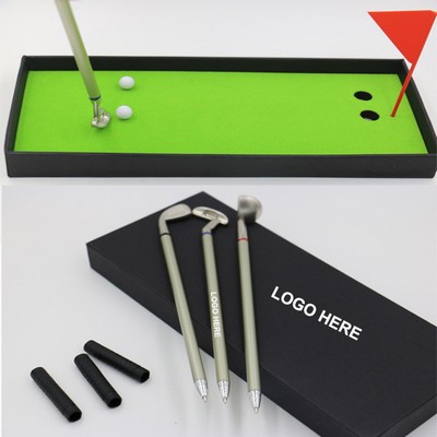 Mini Golf Club Practice Field & Ballpoint Pen Set w/Gift Box
