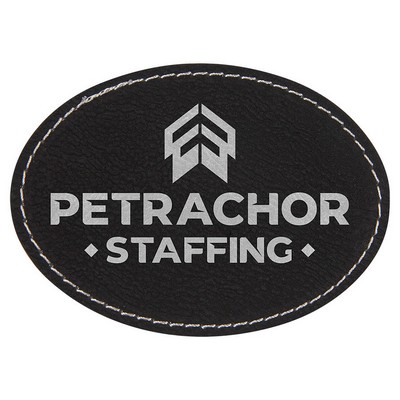 3-1/2"x2-1/2" Oval Patches, Black/Silver Laserable Leatherette