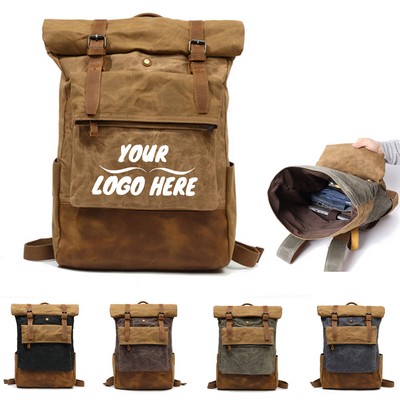Cowhide Leather Waxed Canvas Backpack
