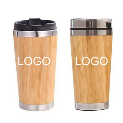 15 Oz. Stainless Steel Bamboo Tumbler