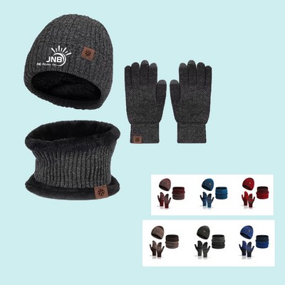 Winter Warm Scarf Beanie Hat Glove Neck Gaiter Set Adult Men Women Outdoor