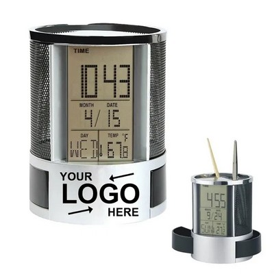 Multi Function Clock Desk Organizer
