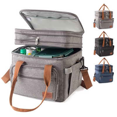600D Polyester Multipurpose Double Layer Lunch Cooler Bag W/ Side Pockets