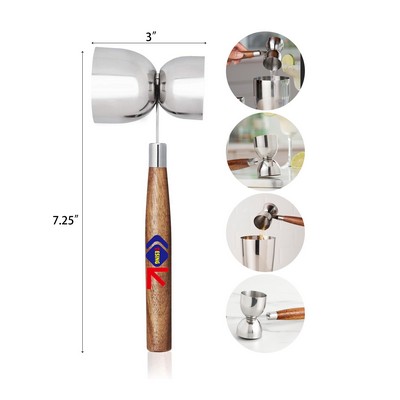 Stainless Steel Double Jigger with Wood Handle Drink Tools