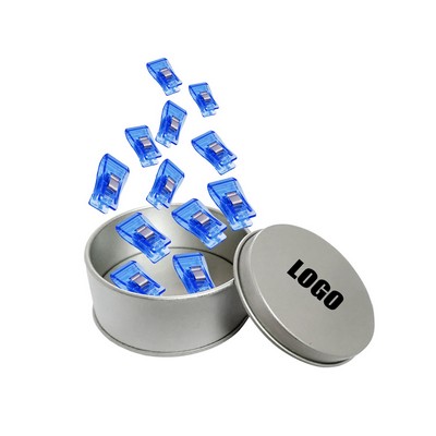 15 Pieces Versatile Plastic Clips in Metal Box for Document Organization