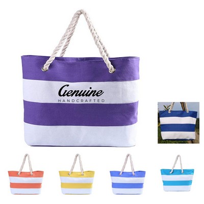 Striped Canvas Tote Bag w/ Rope Handle