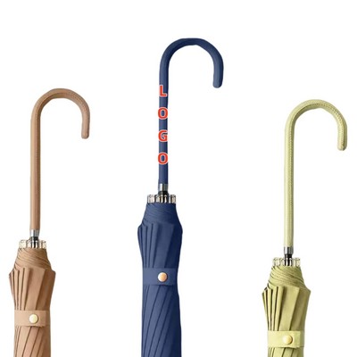 Wooden Handle Engraved Curved Hook Umbrella