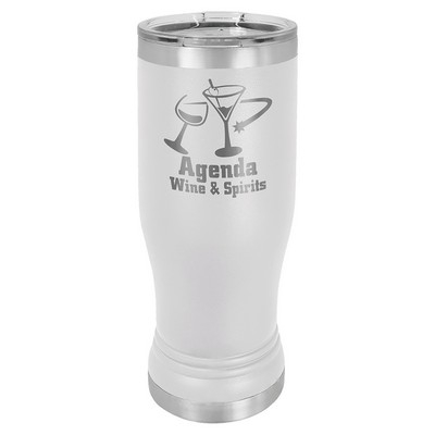 White 14 oz. Polar Camel Pilsner with Clear Lid