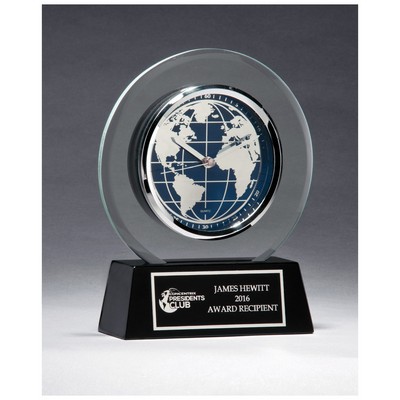 Glass Clock w/World Dial on High Gloss Base