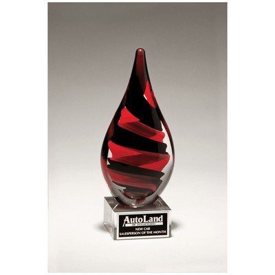 8" Black and Red Helix Teardrop on Clear Glass Base