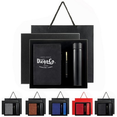 Deluxe Leather Notebook with Bottle and Pen