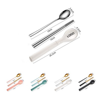 2 Pcs Stainless Steel Cutlery Set With Spoon Case