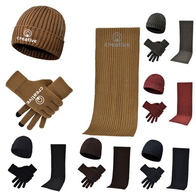 3" 1 Winter Knitted Scarf, Hat, Glove Set