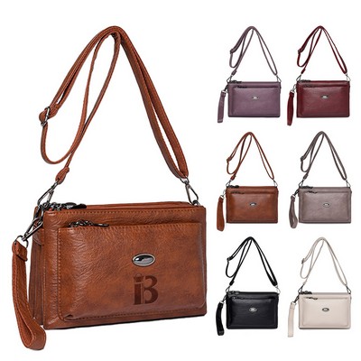 PU Leather Women Crossbody Bag w/ Adjustable Strap
