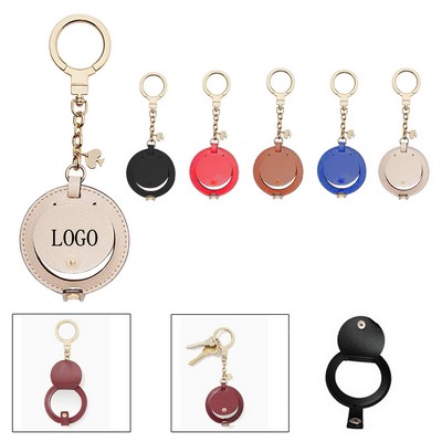 Foldable PU Compact Mirror Keychain