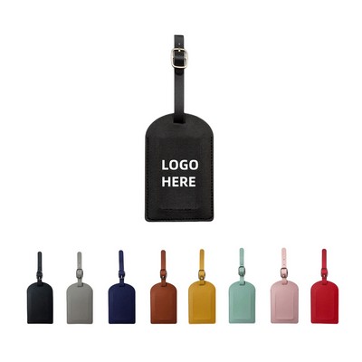PU Leather Luggage Tag w/ Cover&Adjustable Lanyard