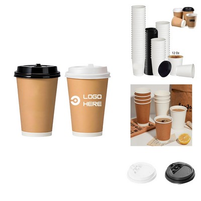 12oz Disposable Double-Wall Paper Cup With Lids