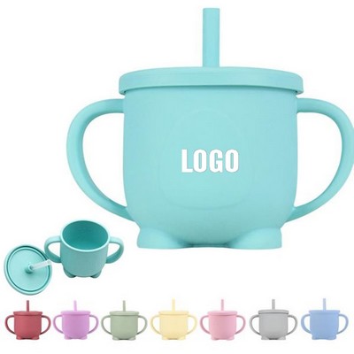Baby Silicone Training Cup with Straw & Handles