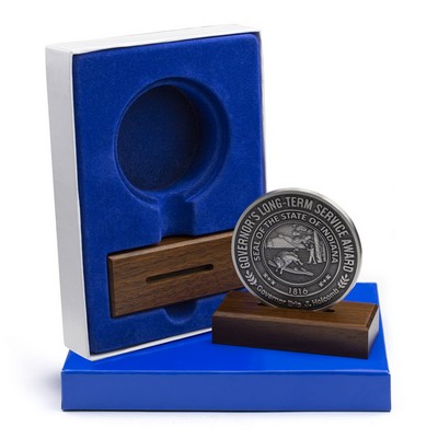 Blue Velour Display Box with Wood Stand (6"x 4 1/4" x 1") (Holds 2 1/2" Coin or Medal)