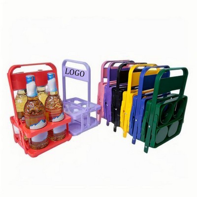 4 Cup Foldable PP Plastic Drink Carrier w/Handle Beverage Holder for Bottles (7.87x7.1x13 inches)