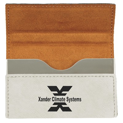 3 3/4" x 2 3/4" White Leatherette Hard Business Card Holder