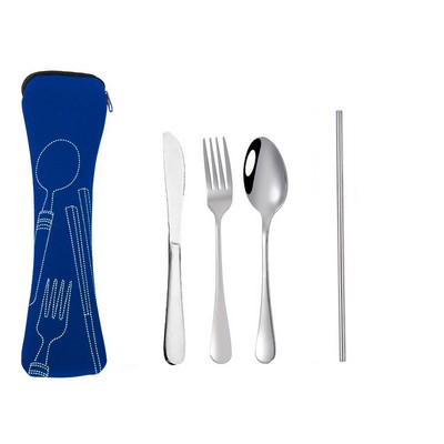 4 Piece Cutlery Utensil Set With Zipper Pouch