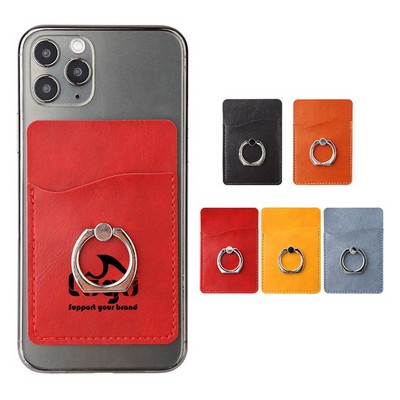 Faux Leather Phone Wallet with Ring Grip