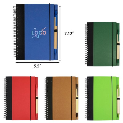 Spiral Paperboard Notebook with Pen 5.5 Inches