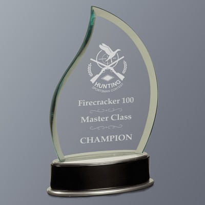 Jade Flame Metro Glass Award on Zinc/Black Piano Finish Base, Medium (5-1/4"x8-3/4")
