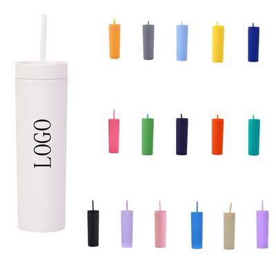 16oz Frosted Double-Layer Plastic Straw Cup