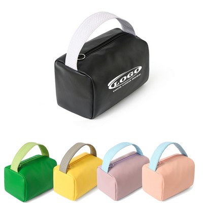 Minimalist PU Leather Toiletry Bag with Wide Handle