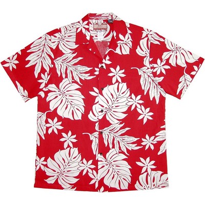 Hawaiian Tropical Print Red Cotton Shirt