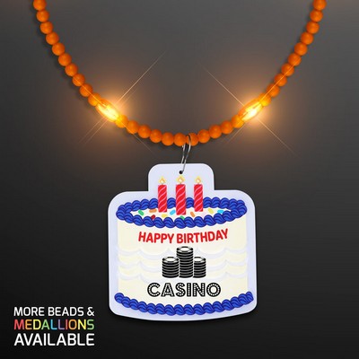 Steady LED Orange Beads with Cake Medallion, No-Flash Necklace - PRINTED
