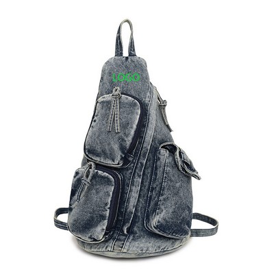 Triangular Vintage Denim Backpack For Women