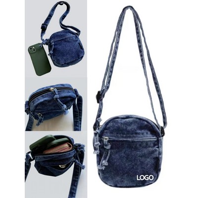 6.7 X 6.3 Inch Denim Square Phone Pouch Bag W/ Denim-Zip