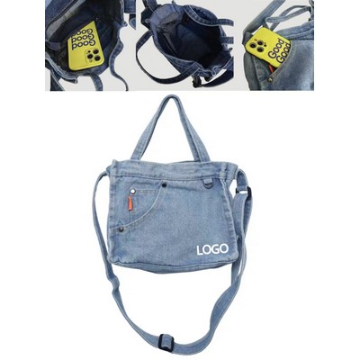 9.4 X 7.5 Inch Denim Square Shoulder Bag W/ Dual-Handles