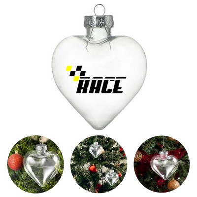 4" Capped Fillable Plastic Heart Shaped Christmas Ornaments