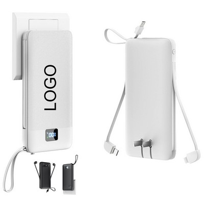 10000mAh 22.5W Portable Fast Charging Power Bank with Built-in Cables and AC Wall Plug